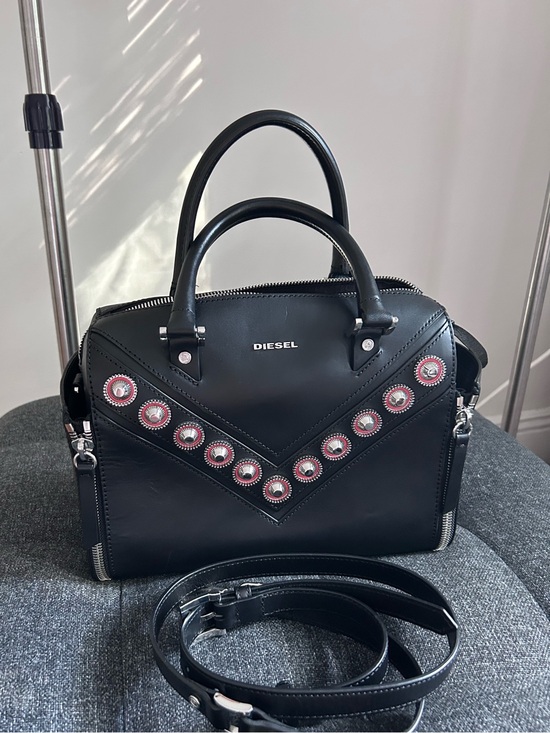 Diesel Handbags - Diesel Black Leather Satchel with Red Grommet Accents in genuine leather